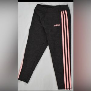 Adidas Youth 10/12 Yoga Pants Dark Gray Pink Stripes